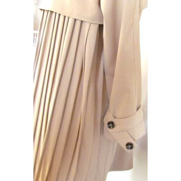 DESIGNER BATUNA BEIGE PLEATED DETAIL BELTED TRENCH COAT SIZE MED - Picture 10 of 16